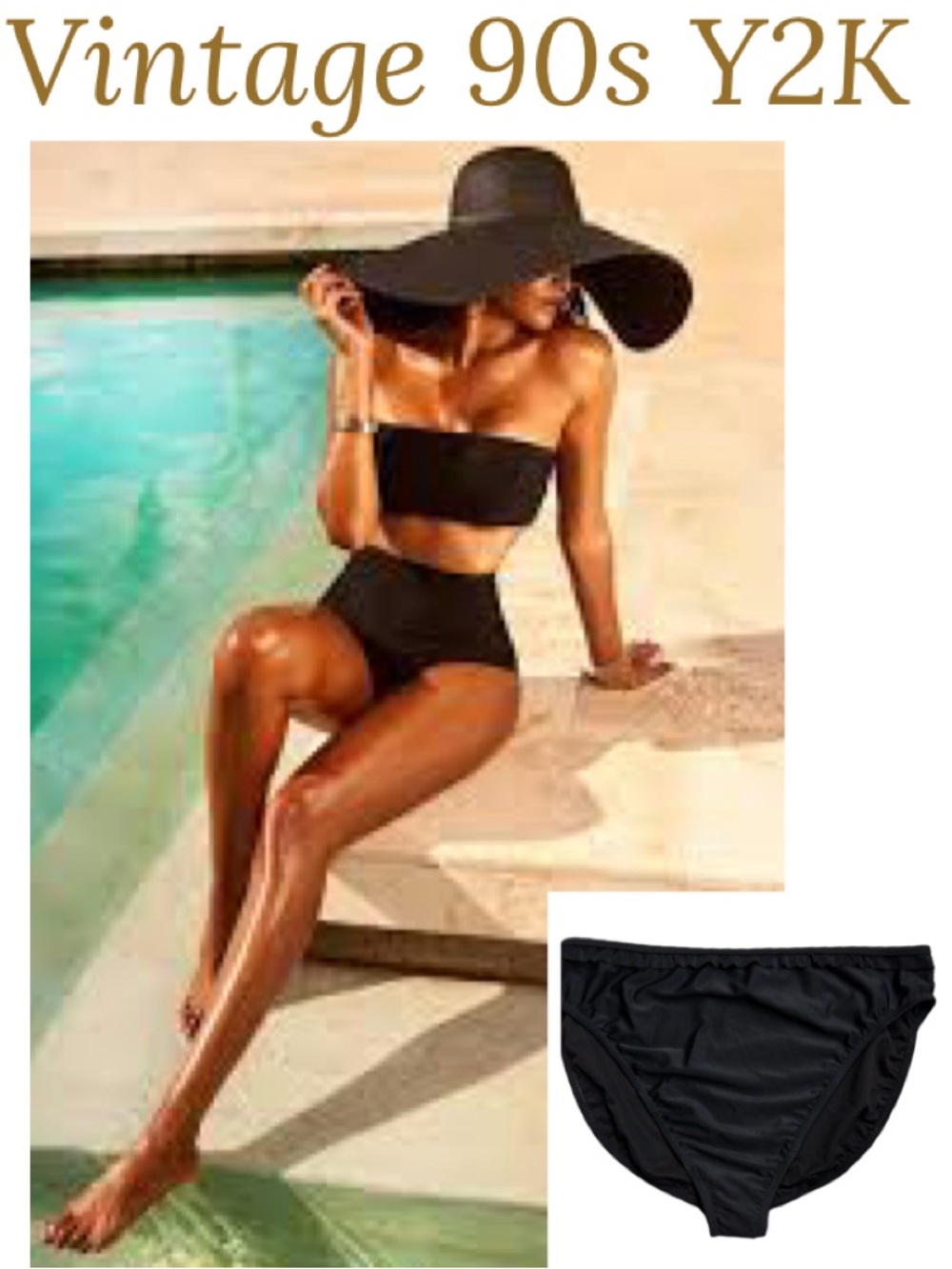 Vintage 90s Y2K Black High Waisted Bikini Bottoms Size 2X NEW Deb Ruffle Trim